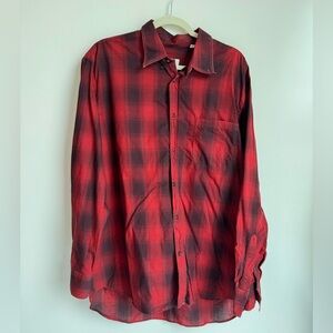 Billy Reid Huckberry Men Button Down Red Plaid Long sleeve XL cotton relaxed